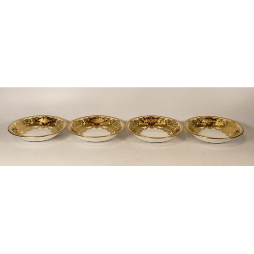 50 - De Lamerie Fine Bone China heavily gilded Burgundy Majestic Pattern Set of Four Bowls, specially mad... 