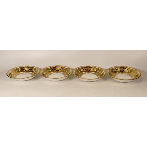 53 - De Lamerie Fine Bone China heavily gilded Burgundy Majestic Pattern Set of Four Bowls, specially mad... 