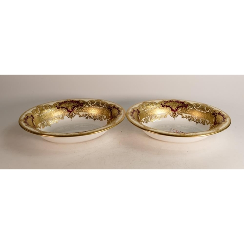 54 - De Lamerie Fine Bone China heavily gilded Burgundy Majestic Pattern Set of Two Oval Vegetable Dishes... 