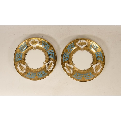 96 - Two De Lamerie Fine Bone China heavily gilded Blue Majestic patterned sideplates, specially made hig... 