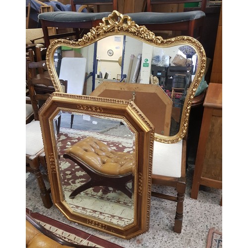 702 - Two Modern Gilt Wall Mirrors, one with Crosshatch Border and Octagonal Glass, the other with Rococo ... 