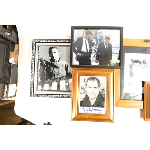 198 - Six signed actor framed prints including Michael Myers and similar, L33 H38 (one with damaged glass)... 