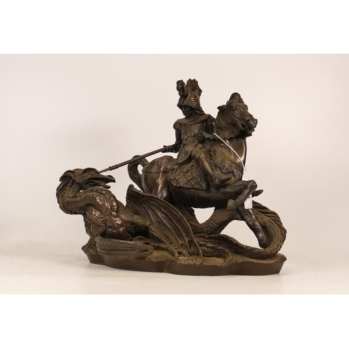 210 - Bronzed resin figure George and the dragon (lance loose)