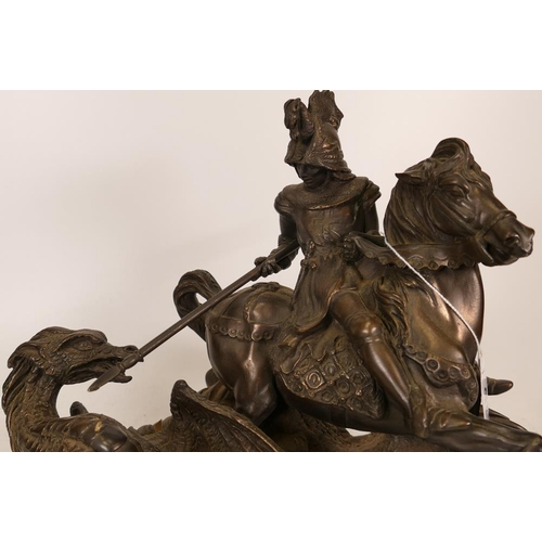 210 - Bronzed resin figure George and the dragon (lance loose)