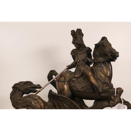 211 - Bronzed resin figure George and the Dragon