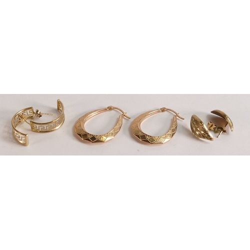 741 - Three pairs of 9ct gold earrings,4.3g.