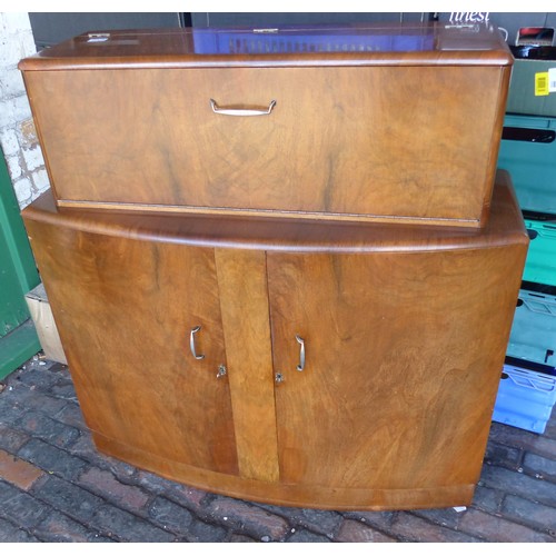 648 - Mid-century teak and walnut drinks cabinet with metamorphic top 105cm W x 110cm H x 37cm D