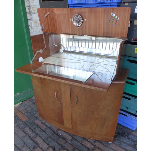 648 - Mid-century teak and walnut drinks cabinet with metamorphic top 105cm W x 110cm H x 37cm D