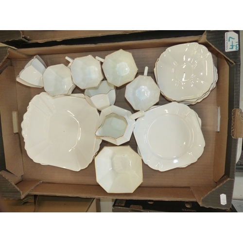 47 - Shelley China all white with gilt tea set to include 6 tea cups, 6 saucers, 6 side plates, cake plat... 