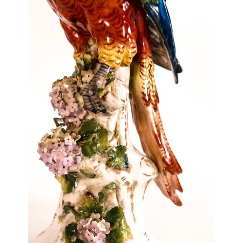 28A - Capodimonte large sculpture of a Parrot, height 33cm - light petal damage.