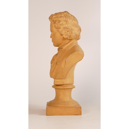 31 - Earthenware bust of Ludwig van Beethoven on square foot socle. Height: 28.5cm