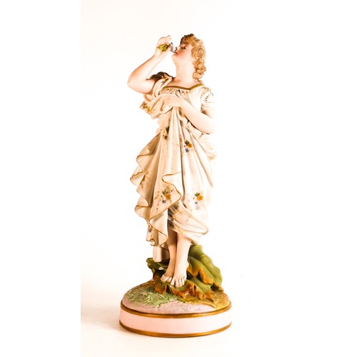 32 - 19th century Bisque porcelain figure of a barefooted Nymph drinking dew from a flower. Unmarked base... 