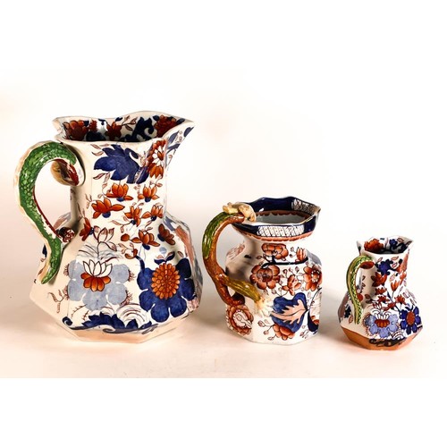 36 - Gaudy Welsh Ironstone hydra jug impressed Ironstone China to base together with two Masons Japan pat... 