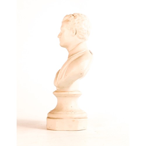 37 - J W Westmacott, Parian bust of Lord Byron on octagonal socle. Impressed JW to rear shoulder. Height:... 