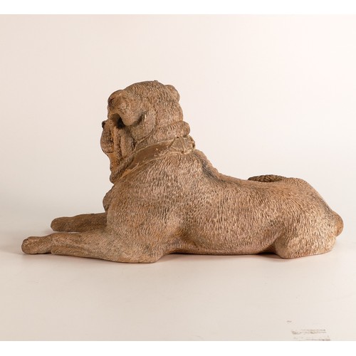 38 - Large Austrian polychrome painted Terracotta pug dog. Early 20th century. Modelled in recumbent pose... 