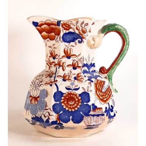 41 - Masons Ironstone Hydra jug with serpent handle decorated in the Imari palette. Height: 24.5cm small ... 