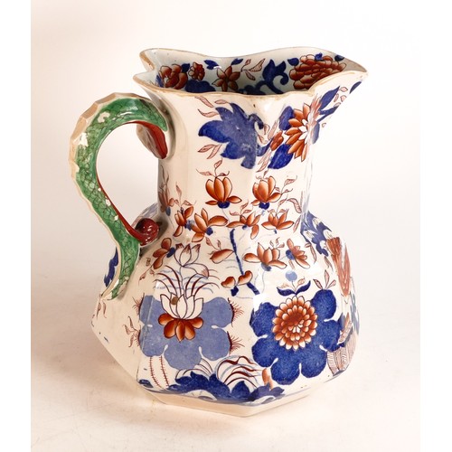 41 - Masons Ironstone Hydra jug with serpent handle decorated in the Imari palette. Height: 24.5cm small ... 