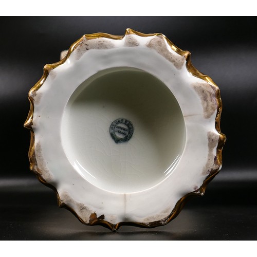 42 - Late 19th century James Shaw Longton porcelain comport, the fluted circular bowl encrusted with flow... 