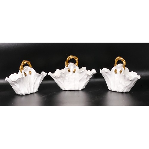 44 - Late 19th century Moore & Co & similar later porcelain posy baskets, with ripple edges, gilt decorat... 