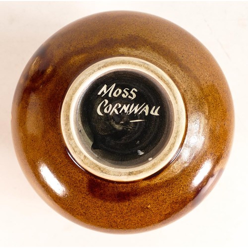 68 - Moss Pottery of Cornwall vase of rectangular oval form. Painted in yellow to orange glazes. Base is ... 