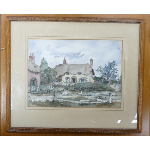 347 - 'Cottage beside the Duck Pond (Wilton-Marlborough)', watercolour on paper. Framed behind glass, titl... 