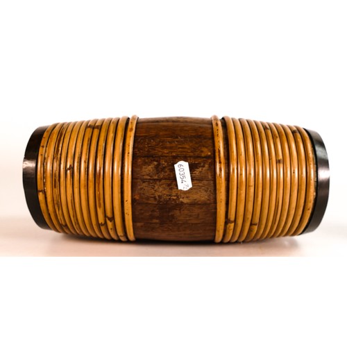 350 - Early 20th century Willow bound Oak spirit flask of oval staved barrel form with inset glass ends, l... 