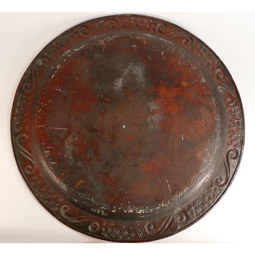 362 - William Henry MAWSON, Keswick School Arts & Crafts large Copper tray. Embossed scroll motif border. ... 