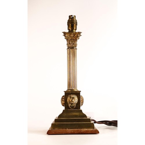 365 - Victorian Corinthian column Brass lamp base converted from a candlestick. Fluted column with embosse... 