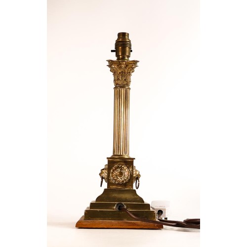 365 - Victorian Corinthian column Brass lamp base converted from a candlestick. Fluted column with embosse... 