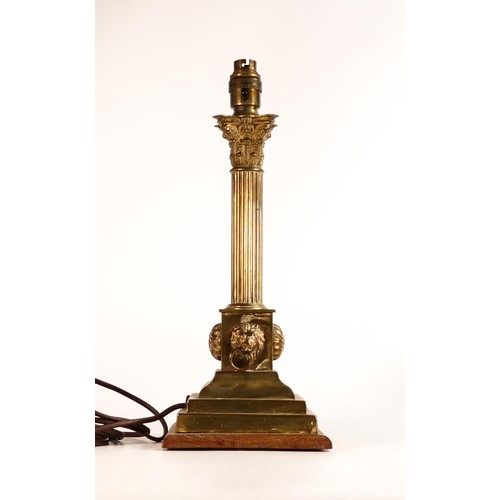 365 - Victorian Corinthian column Brass lamp base converted from a candlestick. Fluted column with embosse... 