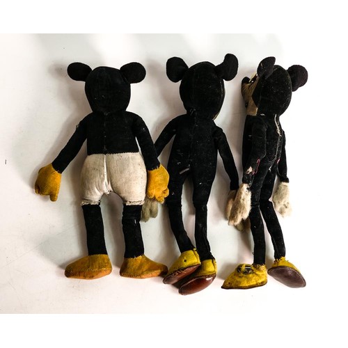 366 - Three vintage 1930's Deans Rag Book Co., reg no 750611 Mickey Mouse dolls. Height 22cm