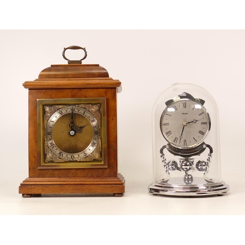 185 - Boxed Elliot London brass face mantle clock by Garrard & Co, height 23.5cm together with smaller Kun... 