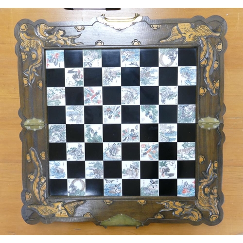 209 - Oriental chess set and pieces, complete set, width 50cm, height 50cm