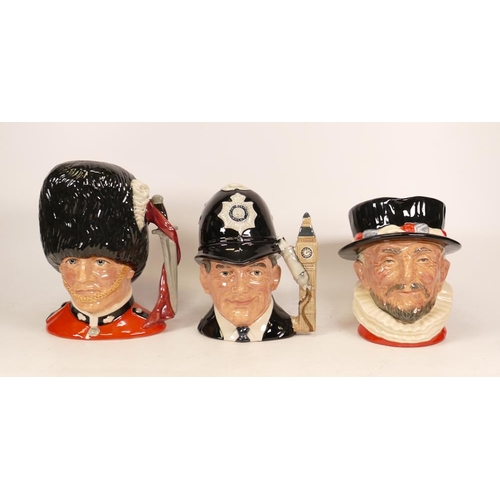 211 - Royal Doulton 2nds Character Jugs Beefeater, The Guardsman and The London Bobby