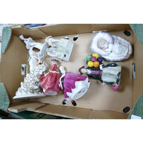 90 - A mixed collection of items to include seconds Royal Doulton & Coalport figures, Leonardo Balloon Se... 