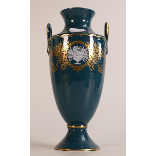 120 - Minton Pate-sur-Pate two handled vase, gilded & decorated 