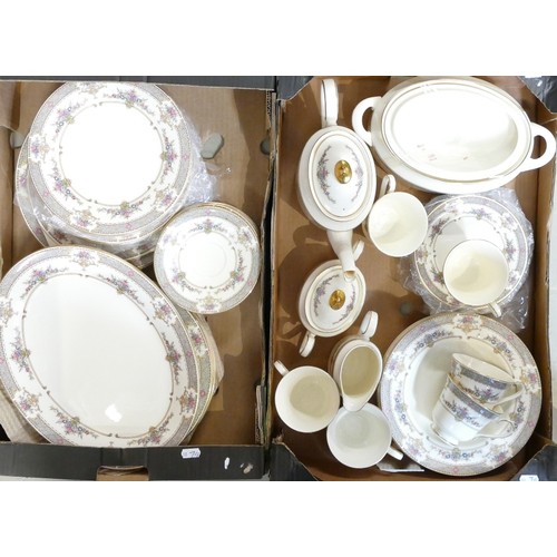 124 - A collection of Minton Persian Rose tea and dinnerware, including tea set, large platters, tureen & ... 