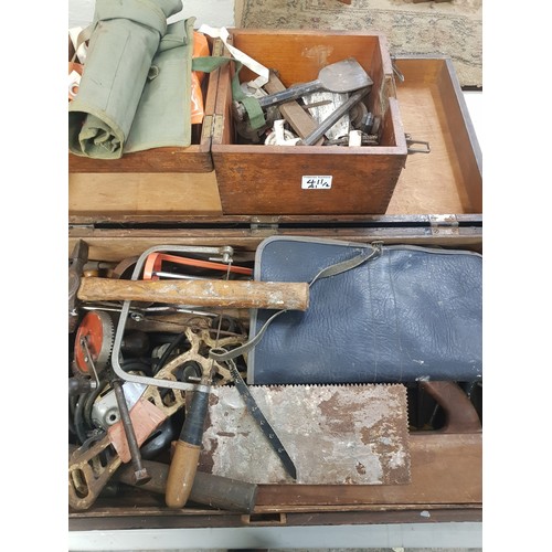 411 - A carpenters tool chest and contents together with a small tool chest and various other hand tools