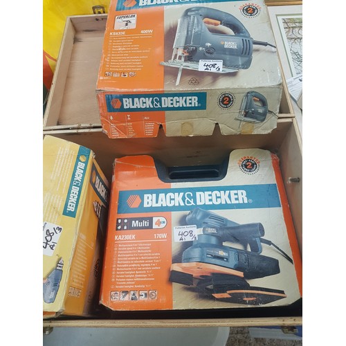 408 - A collection of used black and decker power tools to include jigsaw, sander & impact driver (3)