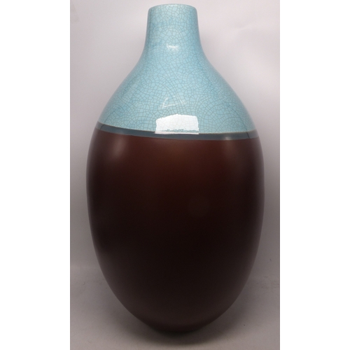 341 - Large Modern Craquelure Turqoise and Brown Vase. Height: 45cm