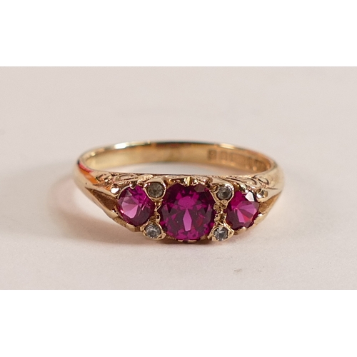 748 - 9ct gold ladies ring set with pink & white stones, size M/N, 3g.