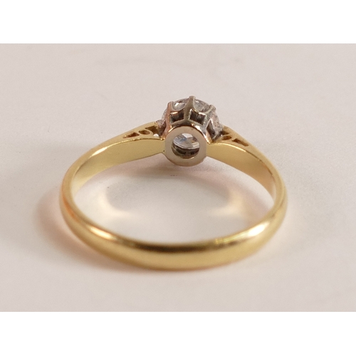 753 - 18ct gold diamond solitaire ring, diamond approx .65ct, size N, 2.9g.