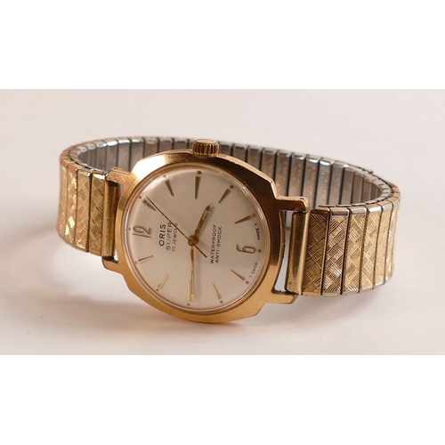 759 - Oris Super gentleman's vintage gold plated mechanical wristwatch with expandable strap, in original ... 