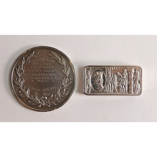 622 - Edward V commemorative hallmarked silver ingot, together with hallmarked silver Silcocks best bird i... 