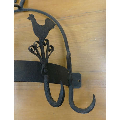 235 - Vintage Wrought Iron Game Hooks with Cock Motifs. Height: approx. 37cm