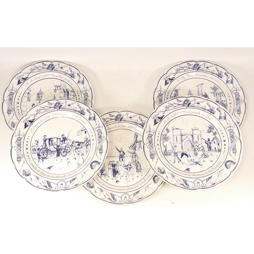 427 - Set of five blue & white French revolution plates. Diameter 25.5cm