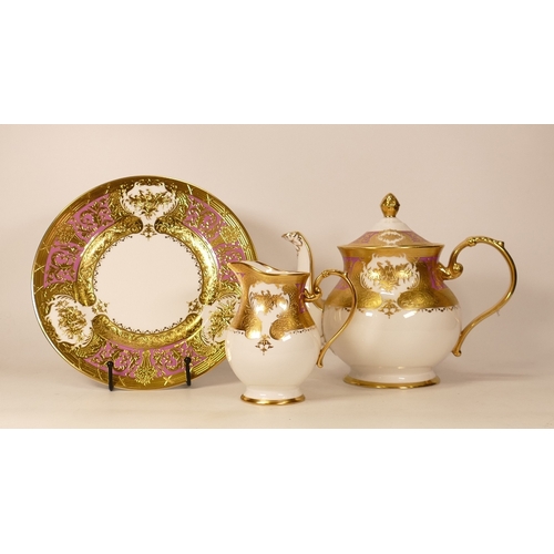 7 - Large De Lamerie Fine Bone China heavily gilded Royale patterned Tea Pot, Milk Jug & Plate, speciall... 