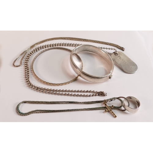 808 - A collection of Silver jewellery including bracelets, bangle, necklaces etc, 73.7g.