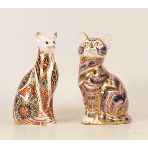 149 - Boxed Royal crown Derby Paperweights Cat & Siamese Cat, both gold stoppers(2)