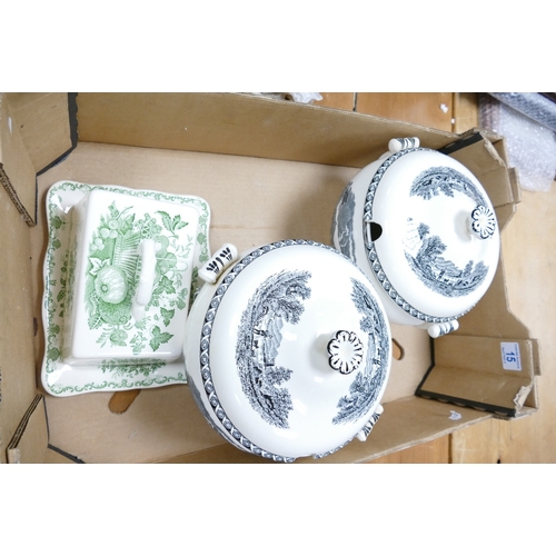 15 - A mixed collection of items to include two Wedgwood Lugano patterned soup tureens & Masons Green Che... 